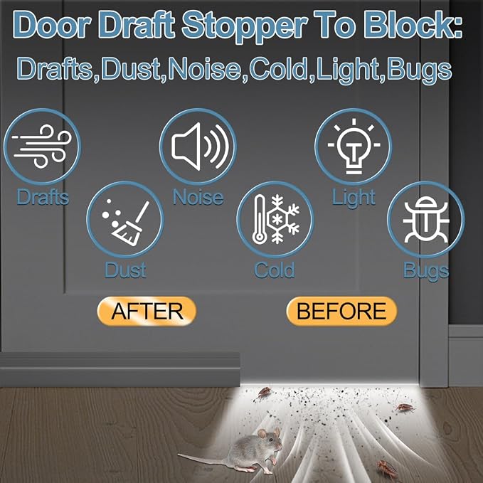 Door Draft Stopper, Door Sweep, Weather Stripping Seal 78Inch Gray | Silicone - Image 2
