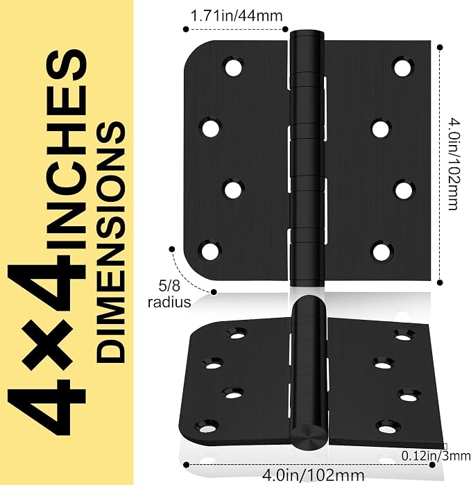 6 Pack 4 Inch Heavy Duty Door Hinges, Stainless Steel, Square and 5/8'' Radius - Image 2