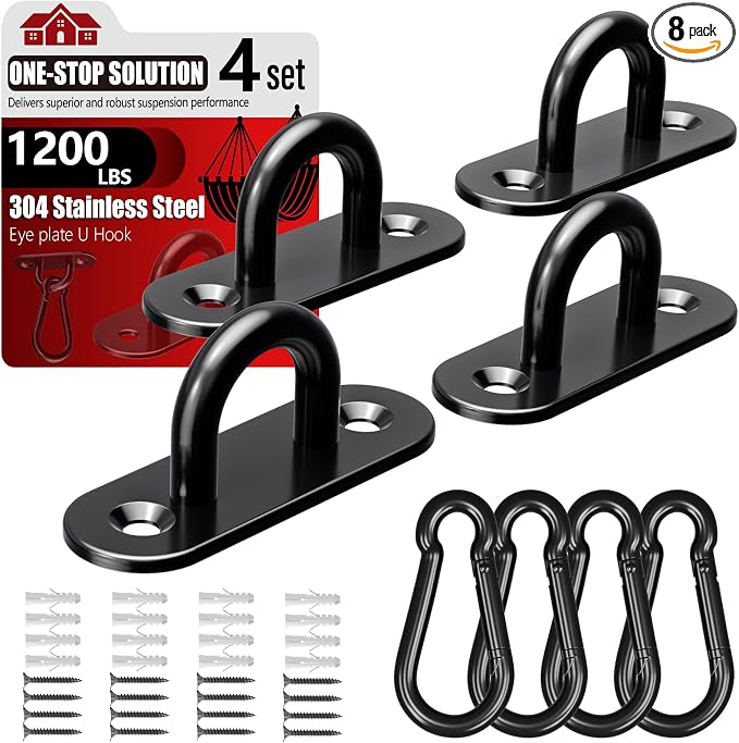 304 Stainless Steel Pad Eye Snap Hook, M8 Ceiling Hook 1200Lb, Yoga Gym by Sprookber