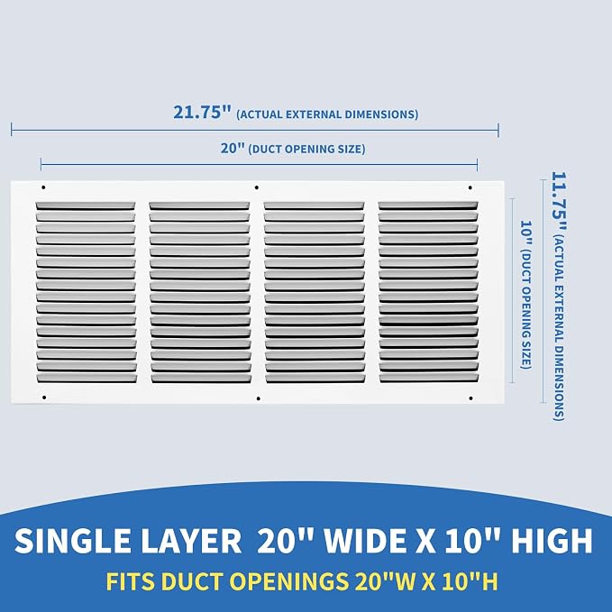 20x10 Return Air Grille, Air Return Vent Cover, AC Vent Cover, Cold Air Return - Image 2