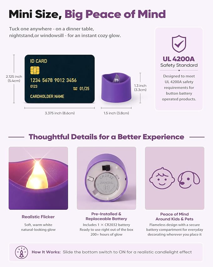 Homemory 50-Pack Purple Flameless Battery Tea Light Candles, 200+ Hours | - Image 2