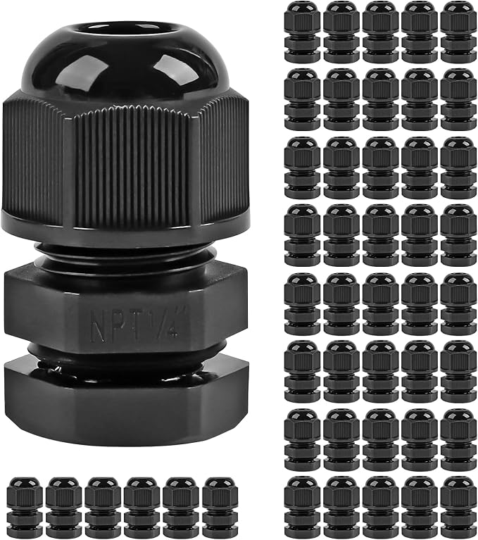 XHF 45 Pcs 1/4" IP68 Strain Relief Nylon Cord Grip NPT Cable Glands Adjustable by XHF