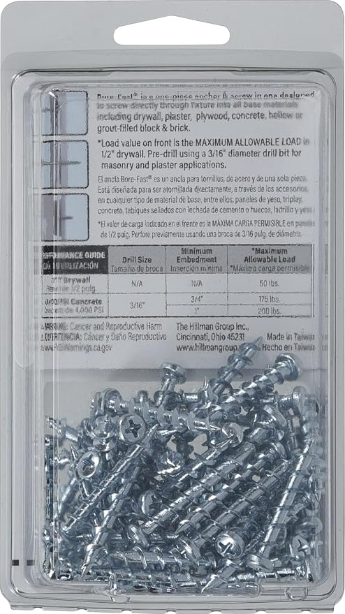 Hillman Borefast Drywall Screw Anchors, 75 Pieces, Phillips pan head - Image 7