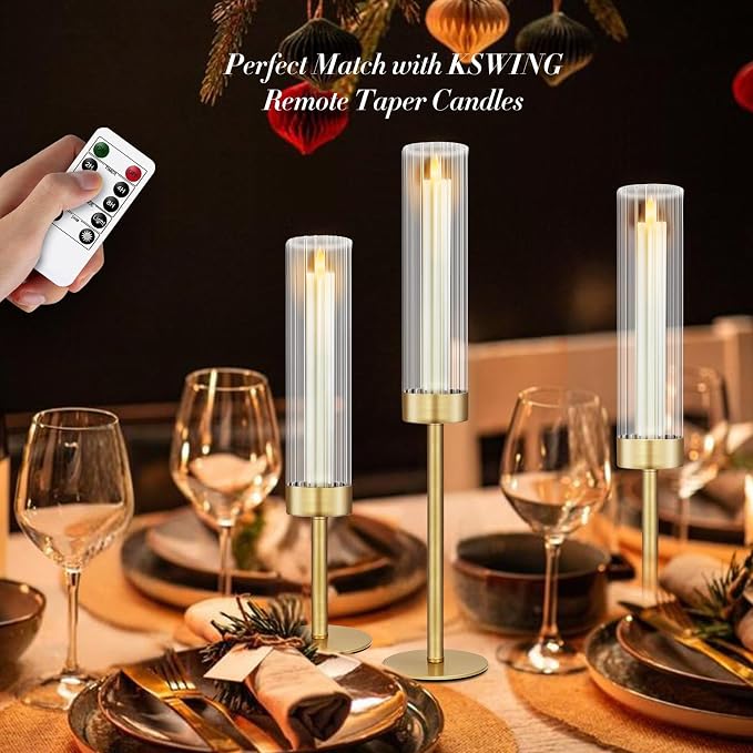 Glass Hurricane Candlestick Holders Gold, KSWING Set of 6 Taper Candle Holders - Image 2