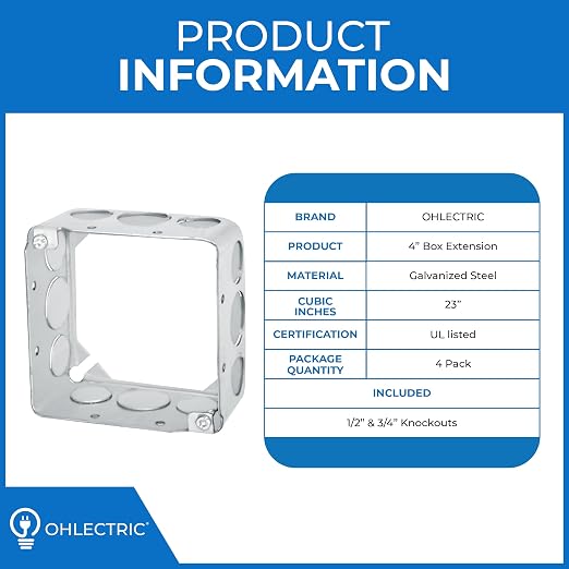 4" Square Steel Work Box Extension Rings 1-1/2" Deep - Image 2