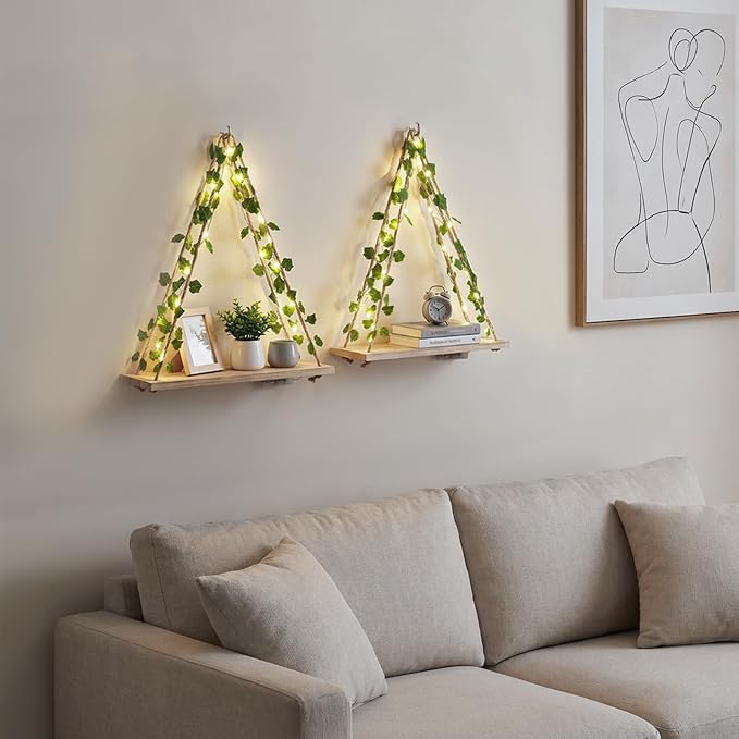 RICHER HOUSE Hanging Floating Shelves No Drill, Macrame Plant Wall Shelf | Boho - Image 6