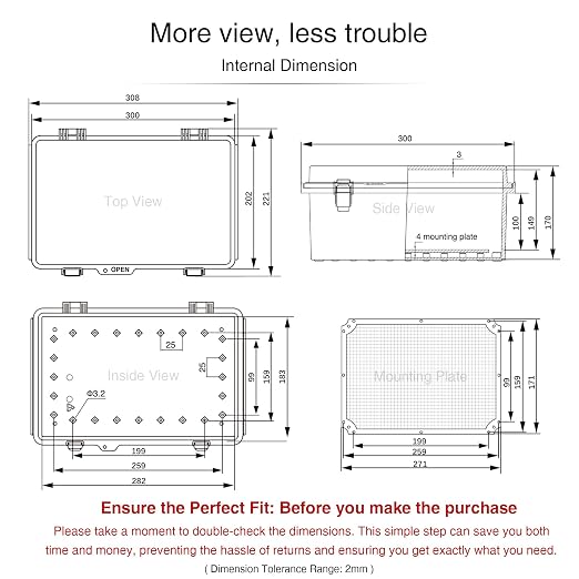 QILIPSU UL94-V0 Outdoor Electrical Box 11.8"x7.9"x6.7" Waterproof Junction Box - Image 6