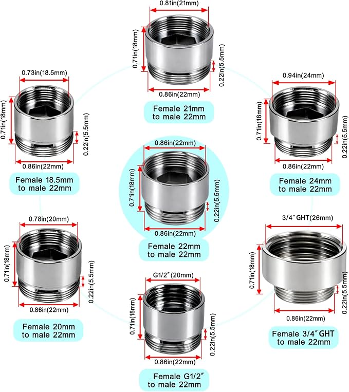 7 PCS Female Thread Faucet Adapter Kit, Sink Faucet Aerator Adapter | Female - Image 2