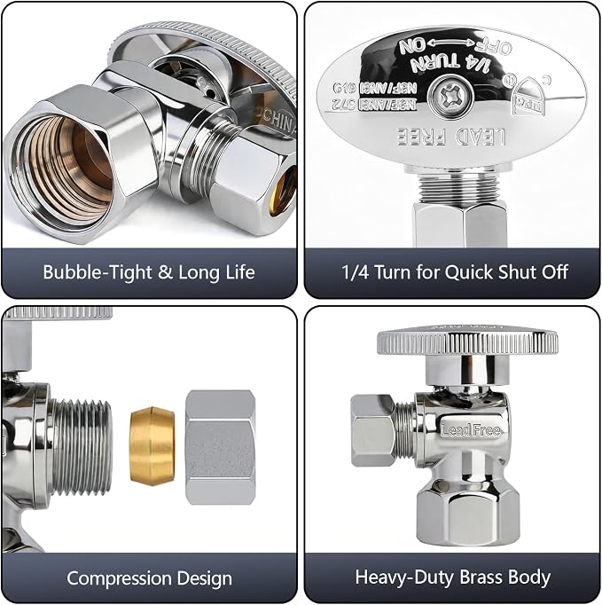 WiseWater Angle Stop Valve 1/2" FNPT x 3/8" OD Compression | Quarter Turn - Image 4