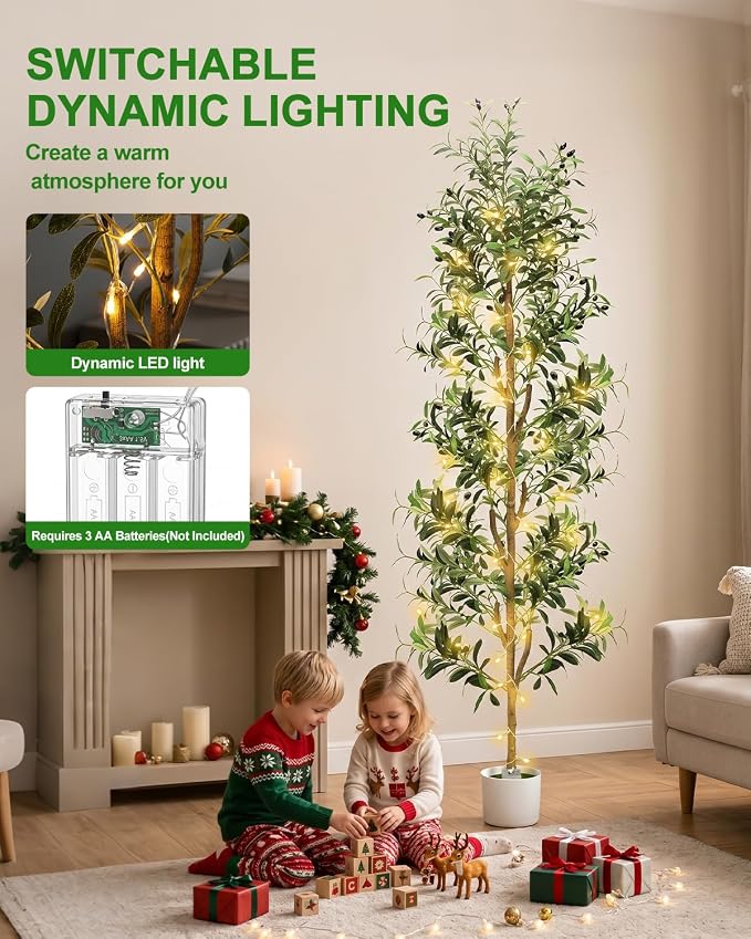 Olive Trees Artificial Indoor 7Ft Tall Faux Plants Large Fake Olivos Tree | - Image 4