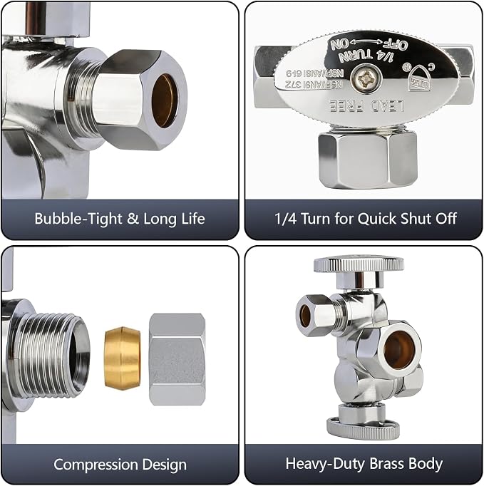 WiseWater 1/2" NOM x 3/8" OD Comp x 3/8" OD Comp Dual Shut Off Valve | Heavy - Image 4