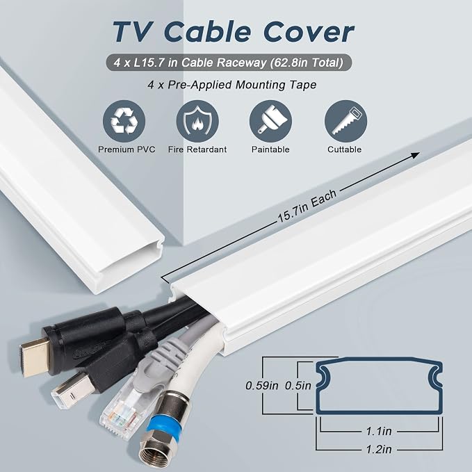 TV Cable Hider - 62.8in PVC Cord Hider Cable Management Wall, Paintable Cord - Image 2