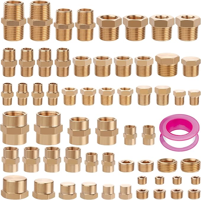 60Pcs Brass Pipe Fittings Assortment Kit, 1/8" 1/4" 3/8" 1/2" NPT | Reducer by Ailbiuko