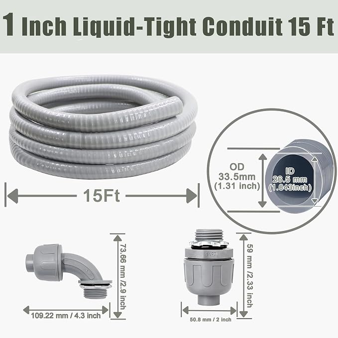 1 Inch 15 FT Non Metallic Liquid-Tight Conduit and Connector Kit - Image 2