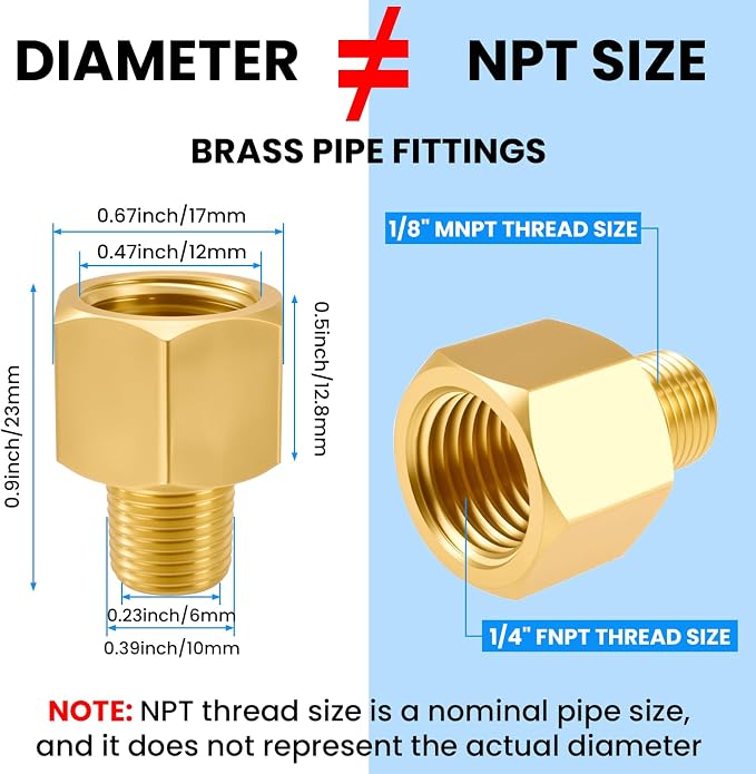 SDTC Tech Brass Pipe Fitting 1/8 NPT Thread Male to 1/4 NPT Thread Female | - Image 8