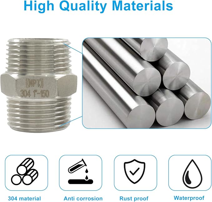 1" Male x 1" Male NPT Hex Nipple Pipe Fittings, Threaded Adapter, - Image 3