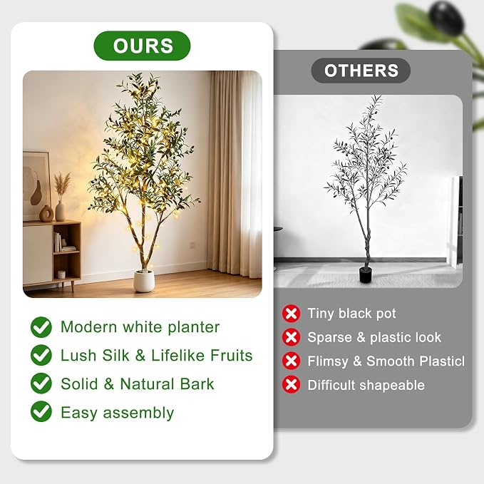 6FT Artificial Olive Tree with Lights & Planter, Realistic Faux Olive Plant | - Image 8