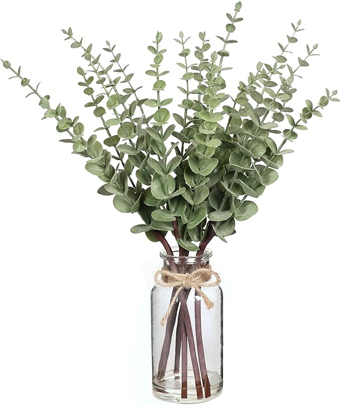 17.5" Artificial Eucalyptus Stems in Glass Vase by VIERENA