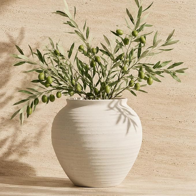 Ceramic Vase 6.7", Textured Ribbed Flower Vase by YVTVY