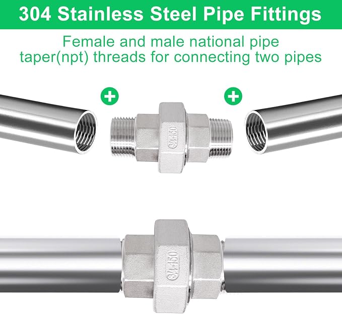 2Pcs Cast Pipe Fittings Union, 3/4" NPT Male x 3/4" NPT Male Thread 304 - Image 7