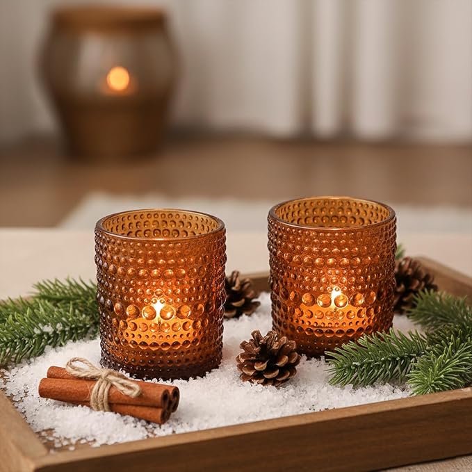 24 Pack Votive Candle Holders, Amber Vintage Tea Light Candle - Image 2