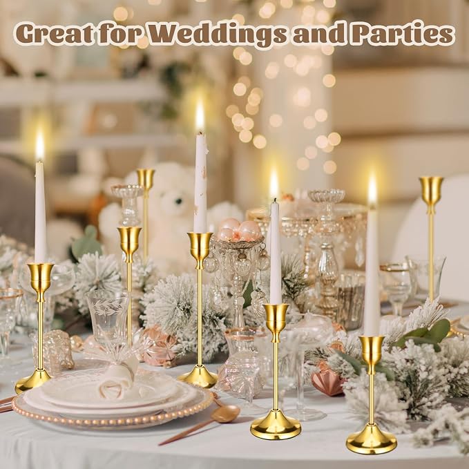 24PCS Brass Gold Taper Candle Holders Set, Metal Candlestick Holders | Plus - Image 4