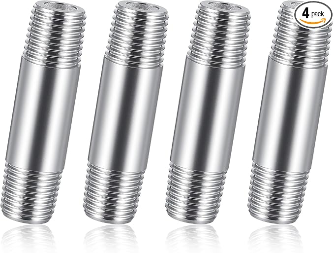 4 Pcs 304 Stainless Steel Pipe Fittings 1/4" NPT x 1/4" NPT Male Threaded 2" by Otoolling