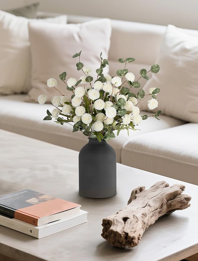 BLOSMON Fake Mum Flowers in Vase, Faux Silk Pom Poms, Floral Arrangements - Image 9