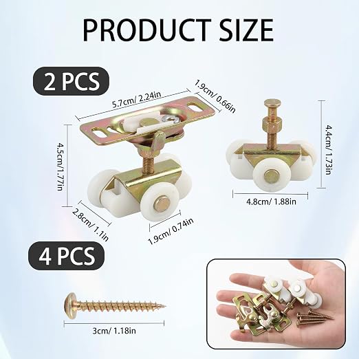 2Pcs Gold 3/4" Sliding Pocket Door Rollers Assembly, Sliding Door Wheels - Image 5