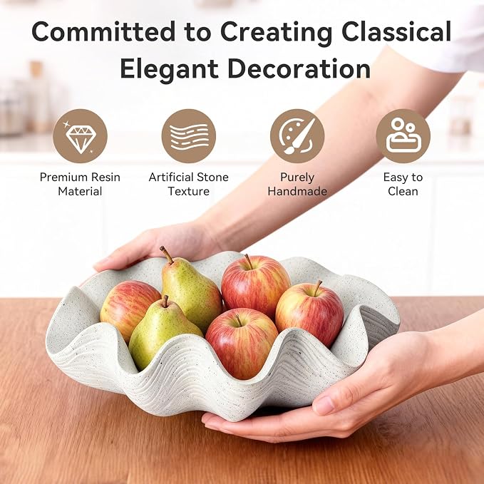 Scalloped Decorative Bowl Home Decor, 12.6" Shell Ruffle Fruit Bowl | Modern - Image 5