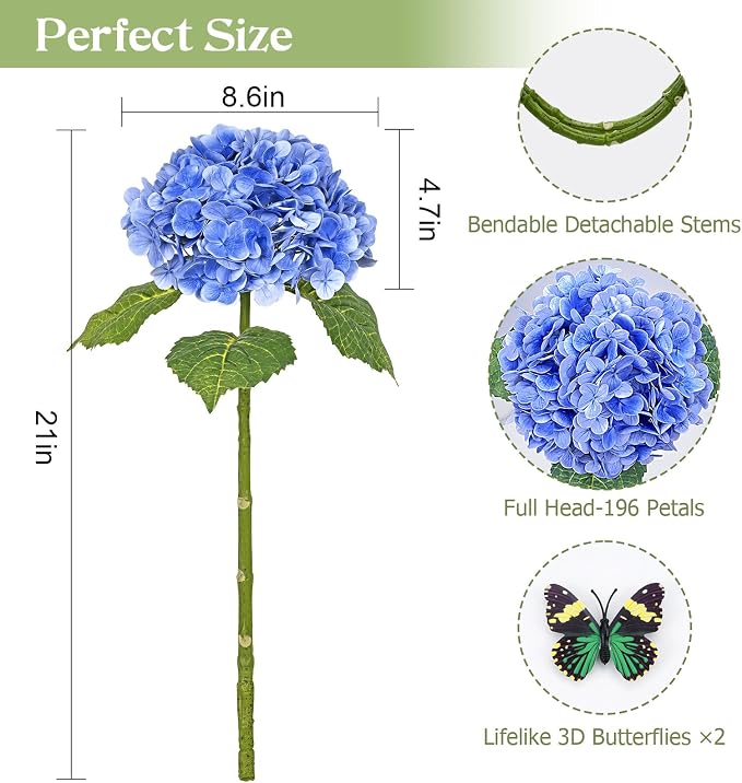 21" Real Touch Dark Blue Hydrangea Artificial Flowers - Image 3