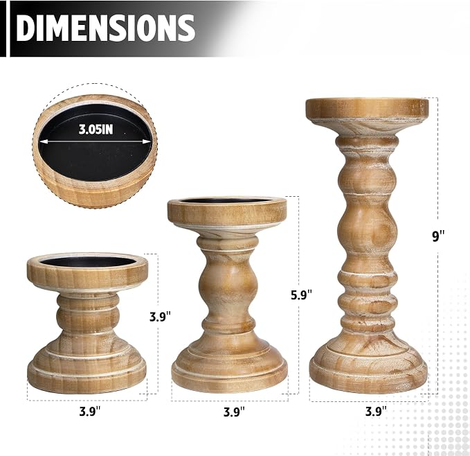 Candle Holder for Pillar Candle Set of 3, Farmhouse Wood Candle Holder - Image 4