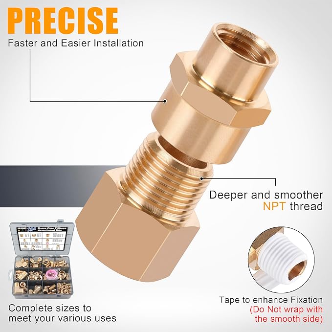 262PCS Brass Pipe Fittings Kit, 1/8" 1/4" 3/8" 1/2" 3/4" NPT | 156 + 106Pcs - Image 4