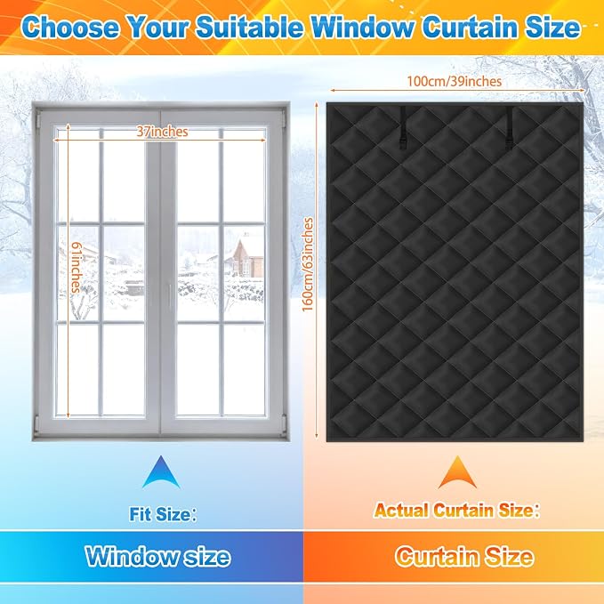 Fanfanwin 2 Pcs 63 x 39 Inches Window Insulation Curtain Kit Winter Thermal - Image 2