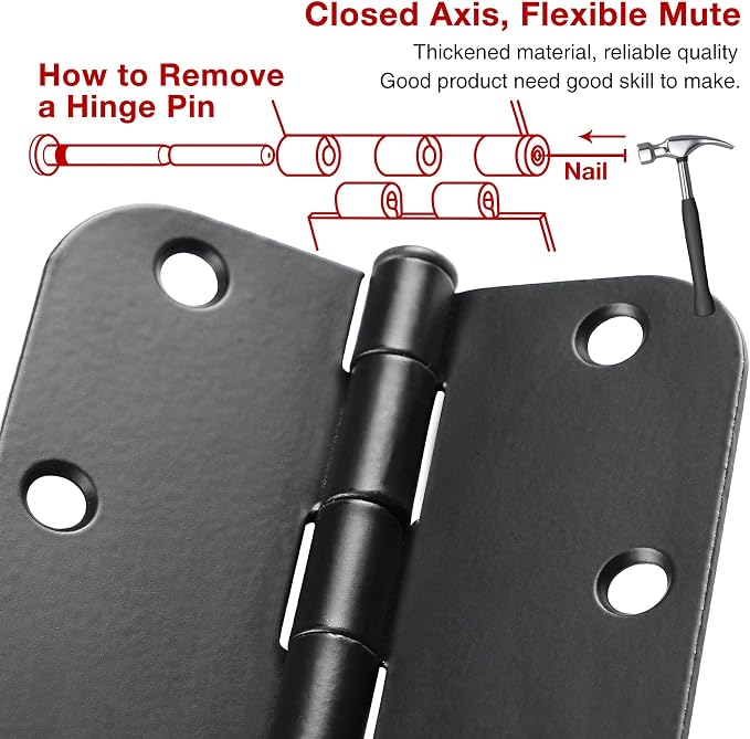 TDCHINGES Rounded Door Hinges Matte Black 3.5" 5/8" Radius Removable Pin | 48 - Image 2