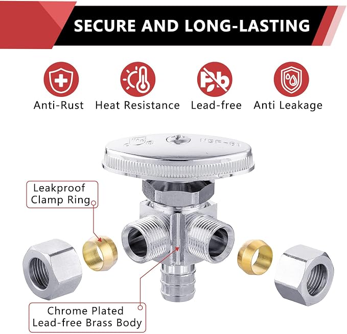 2PCS EFIELD PEX Crimp Angle Stop Valve - Image 5
