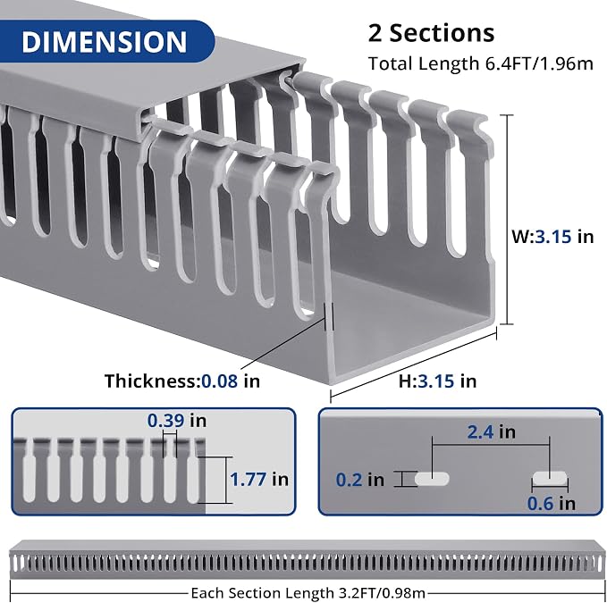 ZhiYo 3" H x 3" W Cable Raceway, Under Desk Wire Management Channel Grey | - Image 2
