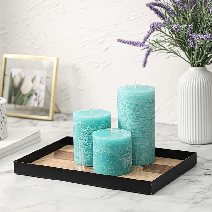 3x4 Inch Turquoise Pillar Candles Set of 3 - Image 5