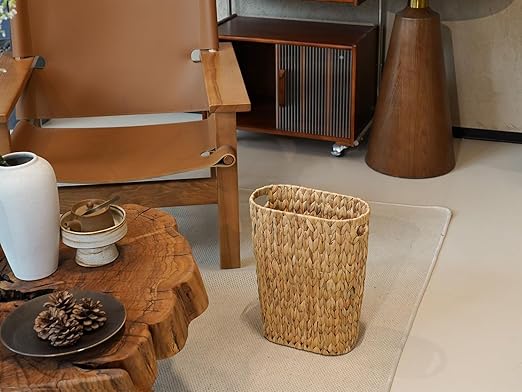 Coeusy Wicker Trash Can, Bathroom Trash Can, Water Hyacinth Wicker Waste Basket - Image 4