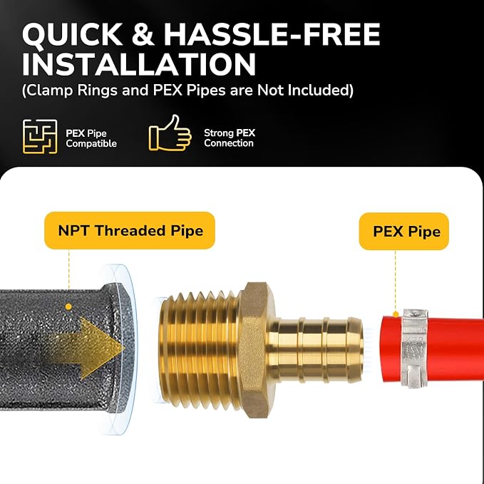 Pex Fittings, 3/4" Male NPT to 3/4" Pex Male Adapter, Heavy-Duty Brass Crimp - Image 3