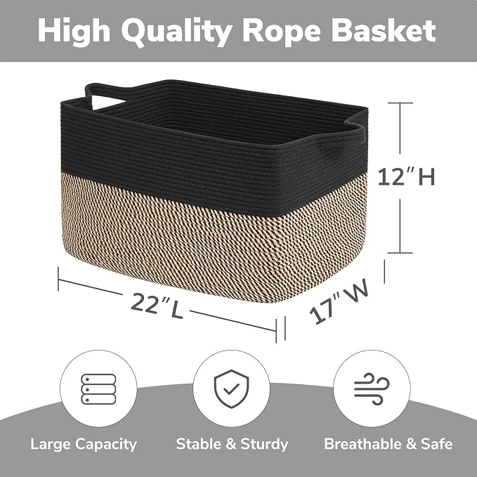 Goodpick 75L Extra Large Woven Blanket Basket, Pillows & Toys, Living Room & - Image 3