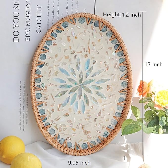 13" Decor Tray for Coffee Table Mother of Pearl Inlay Ottoman Serving Tray | - Image 5
