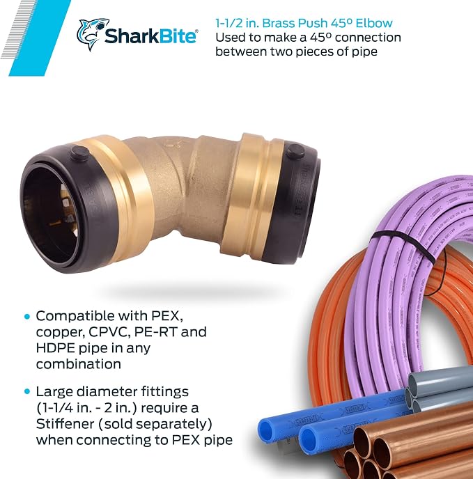 SharkBite 1-1/2 Inch 45 Degree Elbow, Push to Connect Brass Plumbing Fitting - Image 4