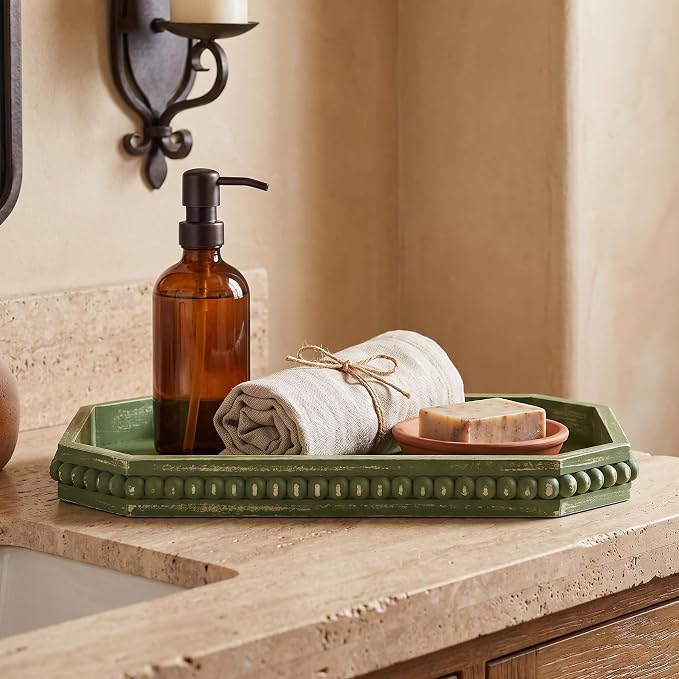 Hrastany Sage Green Wood Decorative Tray, Coffee Table Tray - Image 4