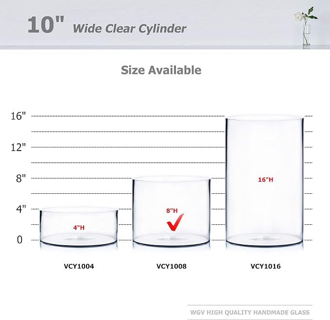 WGV Cylinder Vase, Width 10", Height 8", Floral Container, Planter Terrarium - Image 3