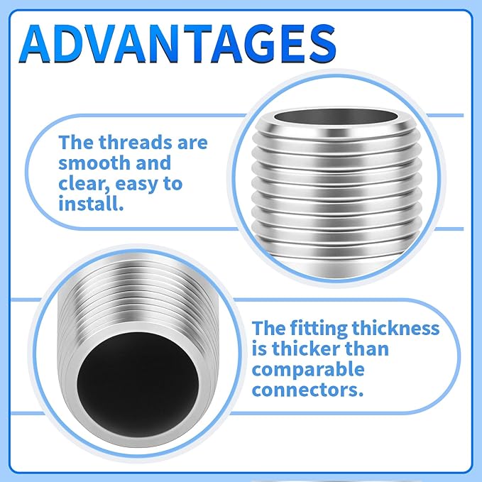 ChillWaves 304 Stainless Steel Pipe Fitting, Nipple Cast Pipe 1-1/4" NPT Male x - Image 4