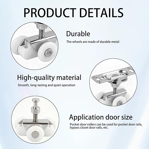 2Pcs Silver 3/4" Sliding Pocket Door Rollers Assembly, Sliding Door Wheels - Image 2
