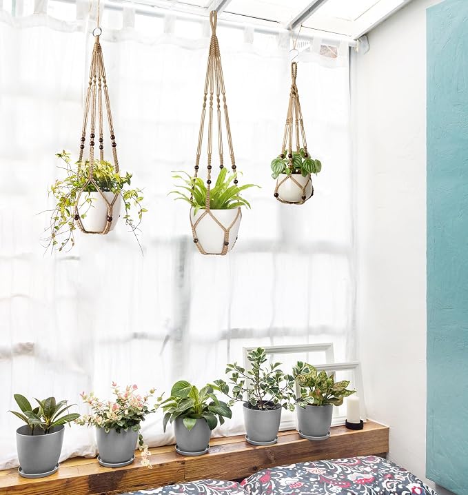 Mkono 3 Pack Macrame Plant Hangers Hanging Planters - Image 5