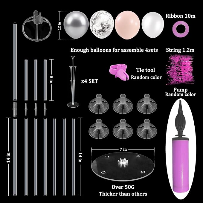 ZJDHPTY 4Set Silver Pink Balloon Stand Girl Baby Shower Decorations | Table - Image 2