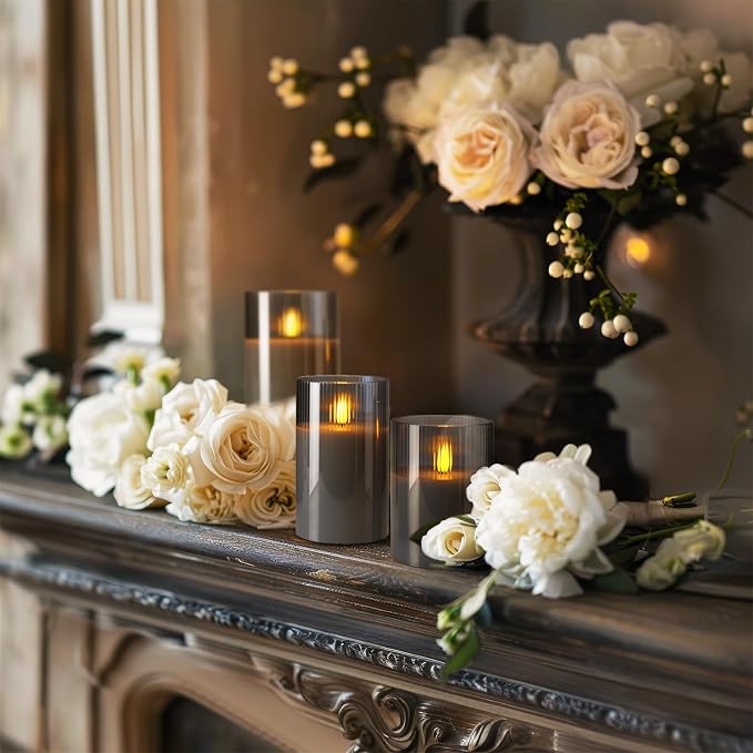 Amagic Grey Ribbed Glass Flameless Electric LED Candles - Image 2